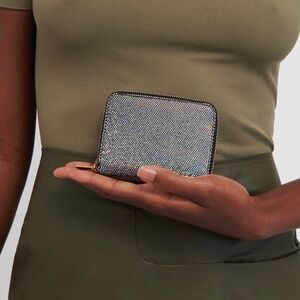 MANSUR GAVRIEL Compact Zip Case Card Wallet in Glitter Goat Suede Leather
